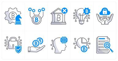 A set of 10 bitcoin icons as strategy, bitcoin technology, underbanked vector