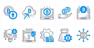 A set of 10 bitcoin icons as cryptocurrency, cloud mining, online income vector