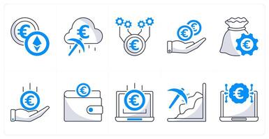 A set of 10 euro icons as cryptocurrency, cloud mining, money mining vector