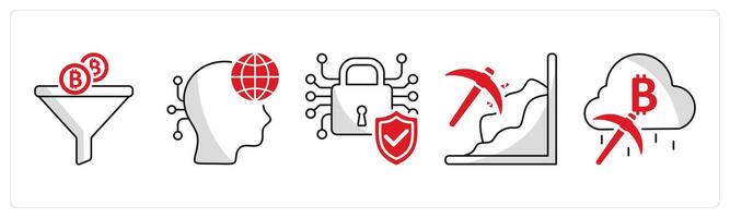 A set of 5 bitcoin icons as converting, digital native, confidential vector