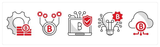 A set of 5 bitcoin icons as money management, bitcoin technology, secure payment gateway vector