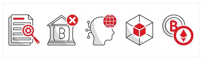 A set of 5 bitcoin icons as data, underbanked, digital native vector