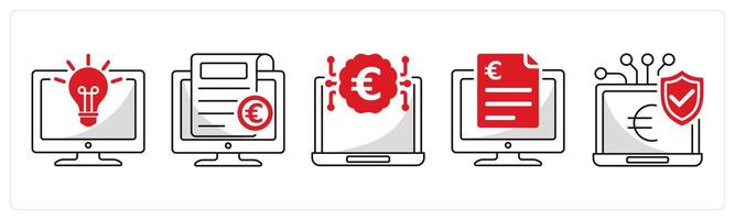 A set of 5 Euro icons as hackathon, crypto news, cognitive computing vector