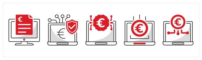 A set of 5 Euro icons as digital contract, secure payment gateway, cognitive computing vector