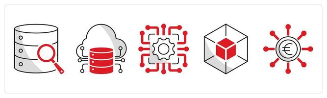 A set of 5 Euro icons as big data analytics, big data, technology vector