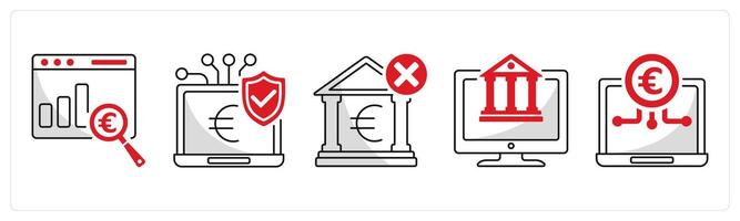 A set of 5 Euro icons as financial data analytics, secure payment gateway, underbanked vector