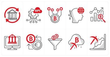 A set of 10 bitcoin icons as bank transfer, api, bitcoin technology vector