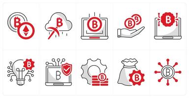 A set of 10 bitcoin icons as cryptocurrency, cloud mining, online income vector