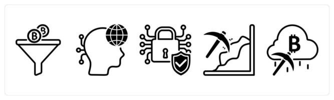 A set of 5 bitcoin icons as converting, digital native, confidential vector