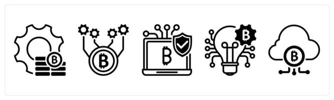 A set of 5 bitcoin icons as money management, bitcoin technology, secure payment gateway vector