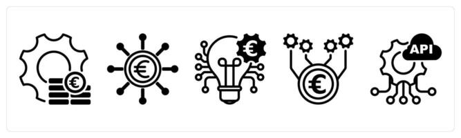 A set of 5 Euro icons as money management, crowdfunding, dispurtive innovation vector