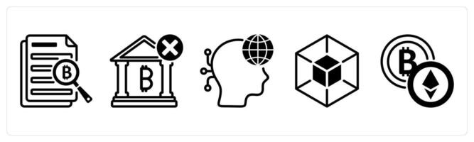 A set of 5 bitcoin icons as data, underbanked, digital native vector