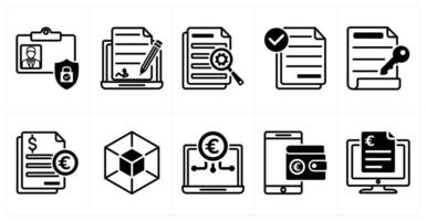 A set of 10 euro icons as id protection, electronic signature, data vector