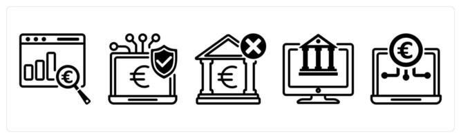 A set of 5 Euro icons as financial data analytics, secure payment gateway, underbanked vector
