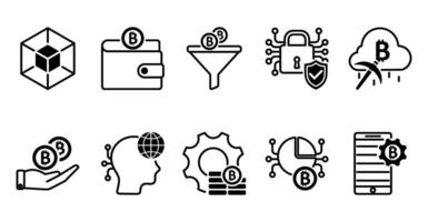 A set of 10 bitcoin icons as blockchain, wallet, converting vector