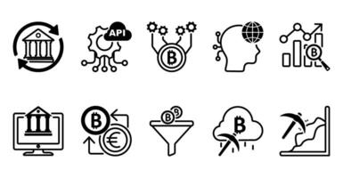 A set of 10 bitcoin icons as bank transfer, api, bitcoin technology vector
