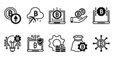 A set of 10 bitcoin icons as cryptocurrency, cloud mining, online income vector