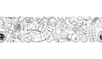 Baking Recipe Border Repeat Pattern in Vintage Style with Doodles vector