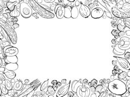 Healthy Food Frame with Doodle Vegetables. Outline Illustration Top View on White Background vector