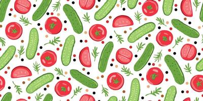Tomatoes and Cucumber Vegetables Seamless Pattern vector