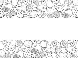 Hand Drawn Fruit Banner with Text Place, Healthy Food Menu Template. Line Illustration vector