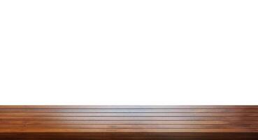 empty wooden table front view isolated on white background. photo