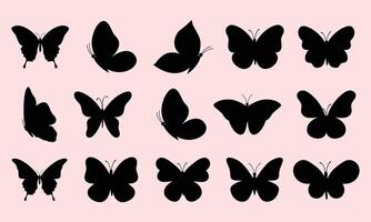 Flying butterflies silhouette black set isolated on transparent background, Set of flying butterfly silhouette vector
