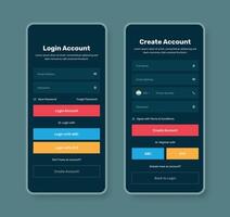 Minimalist dark login and signup screen ui design for mobile application vector