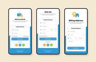 Professional user register login, signup and billing address form design for mobile application vector