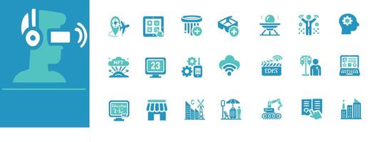 Virtual and Augmented Reality Icon Set Editable AR VR vectors for tech, AI, NFTs, education and innovation