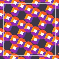geometric pattern featuring a dynamic composition of overlapping cubes in shades of orange, purple, and white. vector