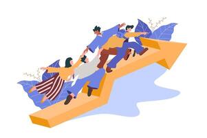 teamwork focus on goals, increase motivation. Way to achieve goals with support. Help overcome obstacles, business people, business development up arrow vector