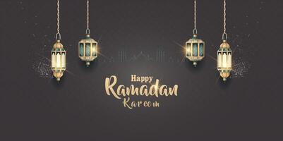 islamic greetings ramadan kareem card design tempalte with luxurious lanterns vector