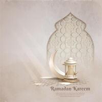 islamic greetings ramadan kareem card design with crescent moon and lantern vector