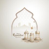 islamic greetings ramadan kareem card design with three lanterns vector