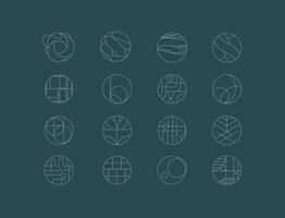 Circle shape icons drawing linear art style on turquoise background vector