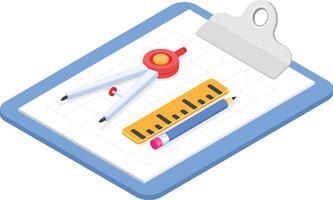 3D Isometric Illustration of Clipboard with Drawing Tools vector