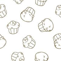 Brioche French buns black white seamless pattern isolated . Milk bread roll hand drawn monochrome linear. Butter sweet bun on repeated texture painted for wrapping paper, packaging, textile. vector