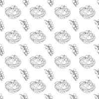 Cupcake with berries in doodle style. Seamless pattern. illustration. vector