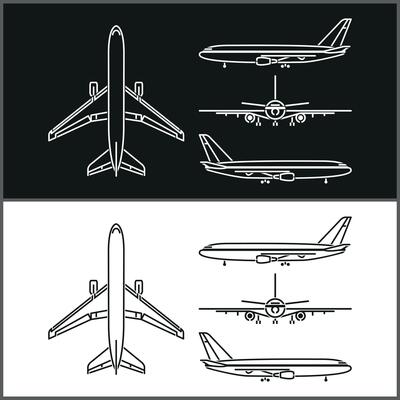 Aircraft plane line art silhouette set template design