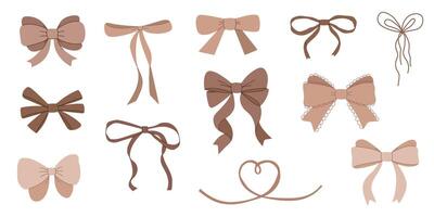 Ribbon bow big set in trendy Mocha Mousse color vector