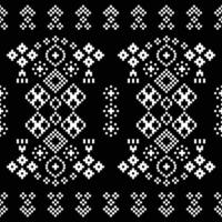 Pixel art cross stitch black color background wallpaper ethnic pattern design. vector