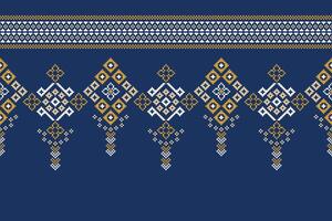 Ethnic pattern in color blue background fabric decoration pattern motif cross stitch. vector
