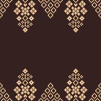 Brown color background cross stitch motif ethnic pattern fabric pattern pixel art. vector