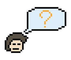 8-bit pixel art of cartoon man boy or male with question mark cartoon design. vector