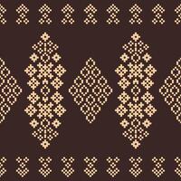 Cross stitch with brown color background motif ethnic pattern fabric pattern wallpaper. vector