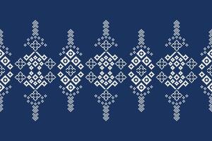 Cross stitch ethnic pattern blue color background fabric decoration pattern motif decor. vector