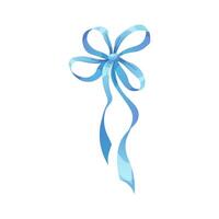 Blue thin bow on white background. Festive ribbon, tied bow. isolated element vector