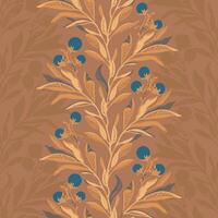 Vertical trailing blueberry branches with elegant leaves in a seamless caramel and toffee color palette design. For digital, fabric, or print projects, versatile for neutral and bold themes. vector