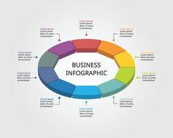 Decagon isometric shape template for business infographic for presentation for 10 element vector